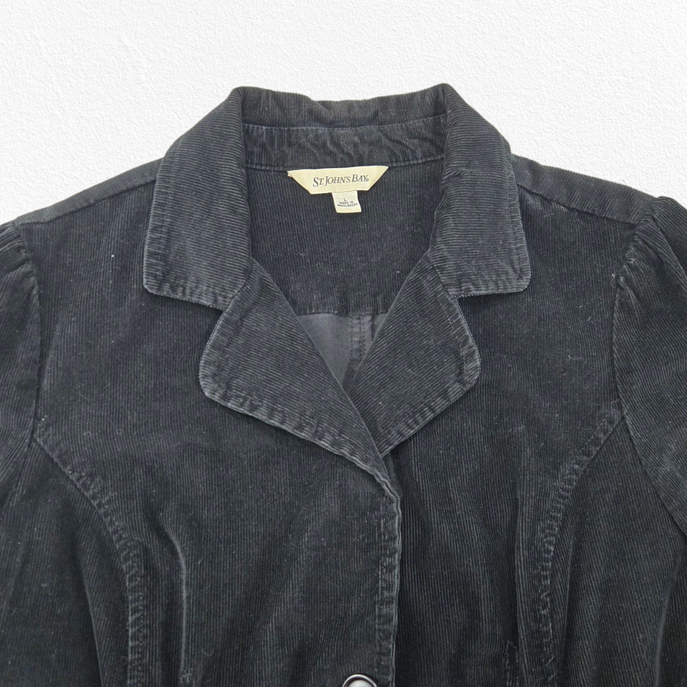Y2k Black Corduroy Front Button Collared Welt Poc… - image 3